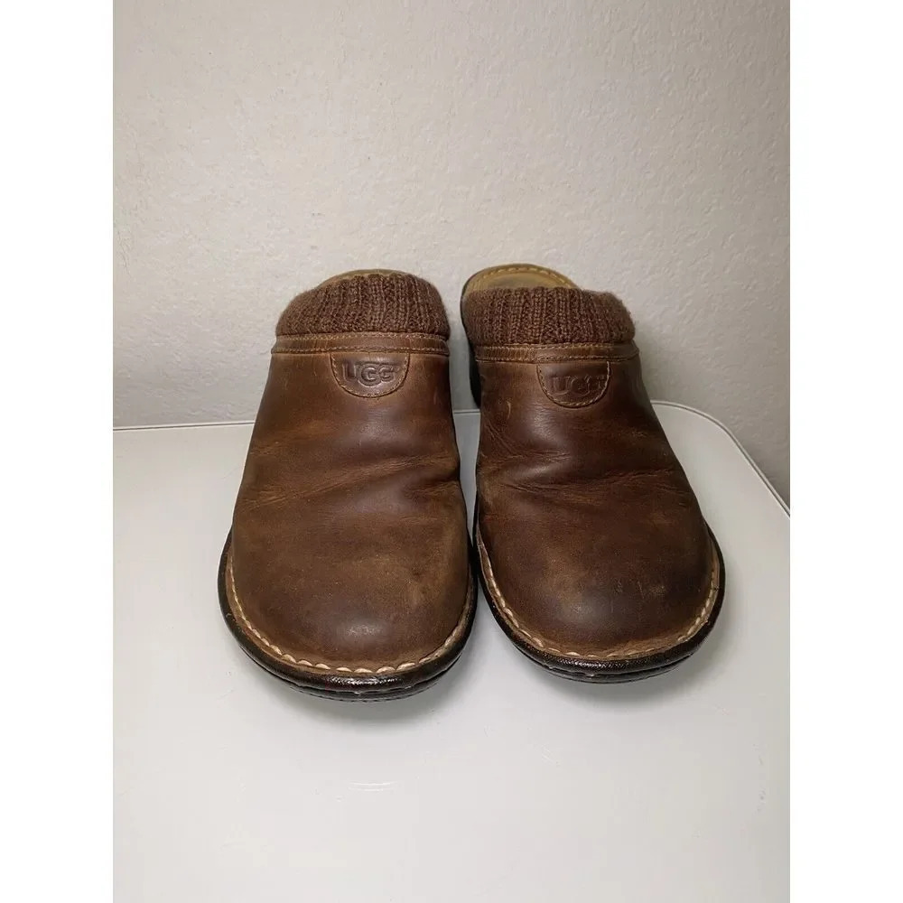 UGG Gael 3085 Brown Distressed Nubuck Leather Mules Wedges Slides Size 8 Used - Picture 2 of 16